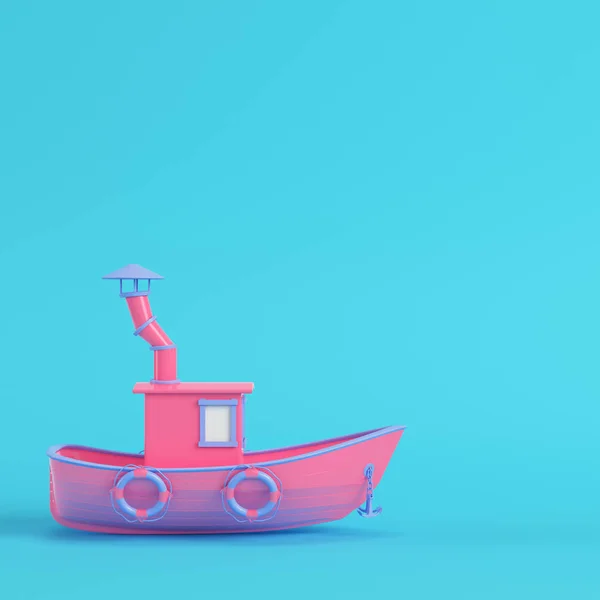 Ροζ αλιευτικό σκάφος σε φωτεινό μπλε φόντο σε παστέλ χρώματα — Φωτογραφία Αρχείου