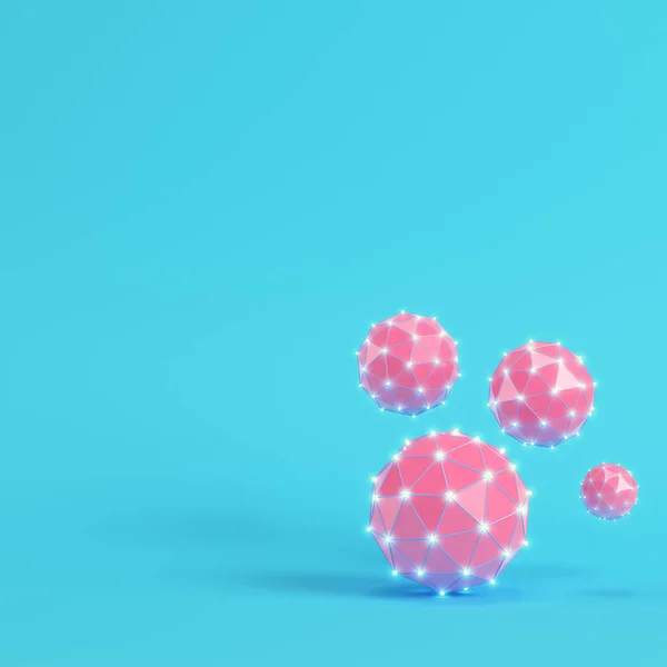 Roze lage poly abstract gloeiende bollen op heldere blauwe achtergrond — Stockfoto