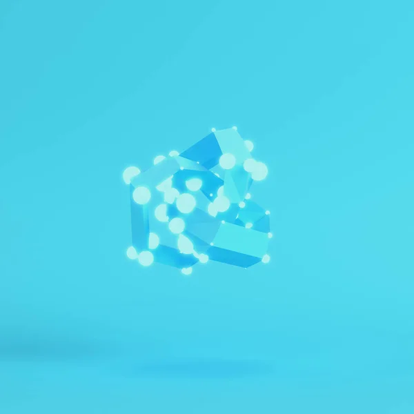 Abstract low poly shape with glowing spheres on bright blue back — 스톡 사진