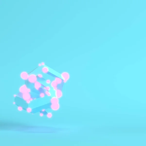 Abstract low poly shape with glowing spheres on bright blue back — 스톡 사진