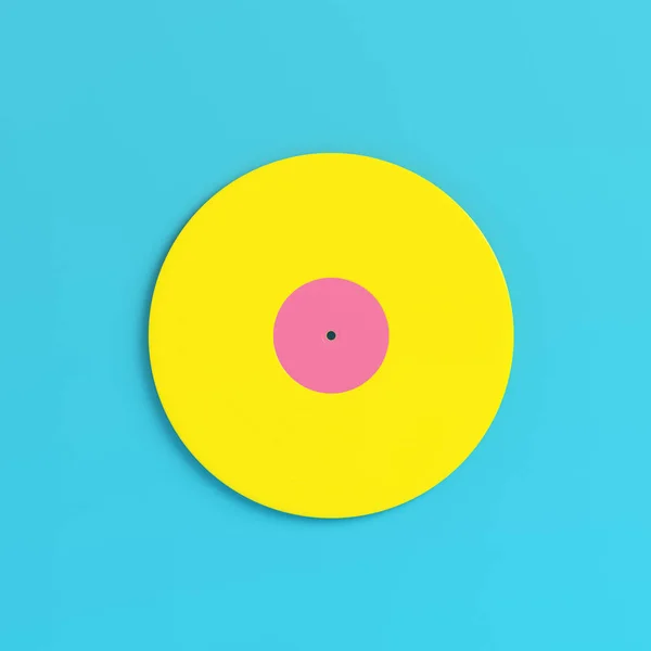 Yellow vinyl record on bright blue background in pastel colors. — Stock Photo, Image