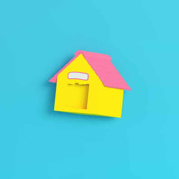 Yellow doghouse on bright blue background in pastel colors — 스톡 사진