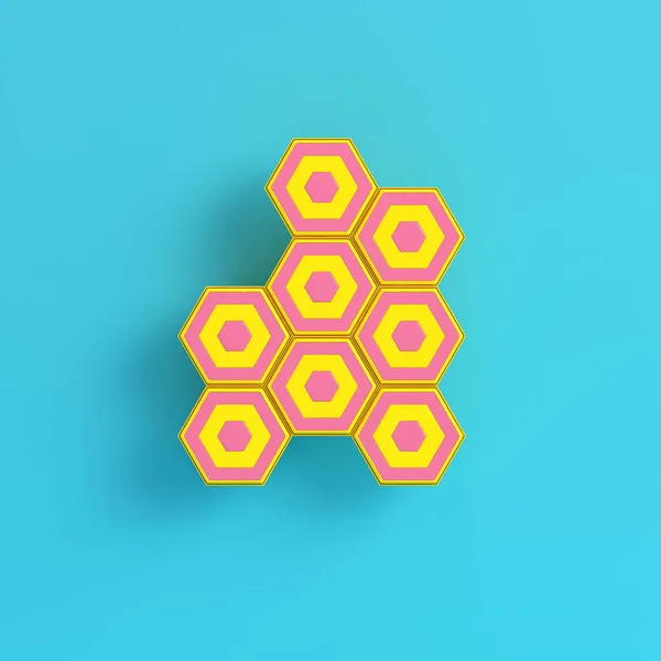 Yellow abstract hexagons on bright blue background in pastel col — Stock Photo, Image