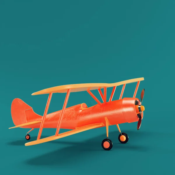 Toy Biplane Dark Green Background Render — Stock Photo, Image