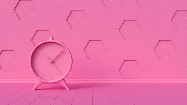 Lege Roze Kamer Met Zeshoekige Wand Wekker Minimalisme Renderen — Stockfoto