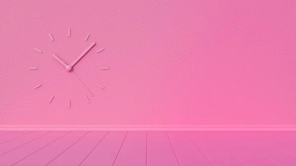 Κενό Ροζ Δωμάτιο Εξαγωνικό Τοίχο Και Ρολόι Τοίχου Μινιμαλισμός Απόδοση — Φωτογραφία Αρχείου