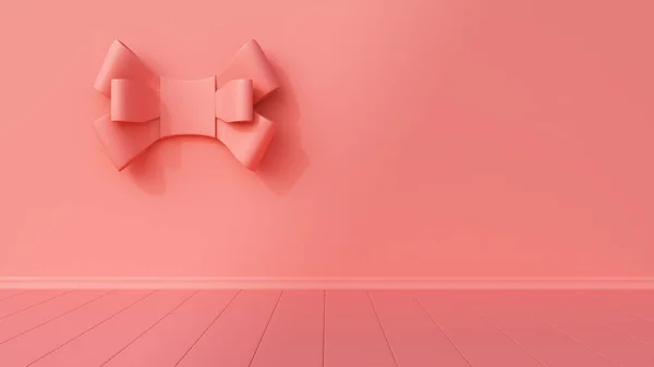 Ροζ Εσωτερικό Φιόγκο Στον Τοίχο Μινιμαλισμός Απόδοση — Φωτογραφία Αρχείου
