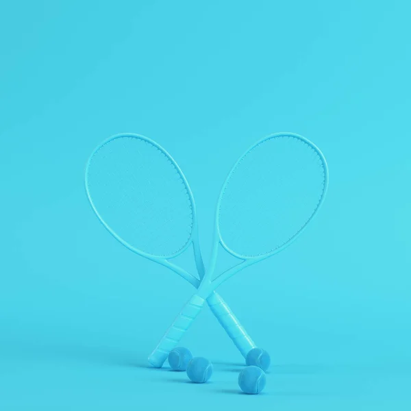 Tennisraketer Med Bollar Klarblå Bakgrund Pastellfärger Minimalistiskt Koncept Återgivning — Stockfoto