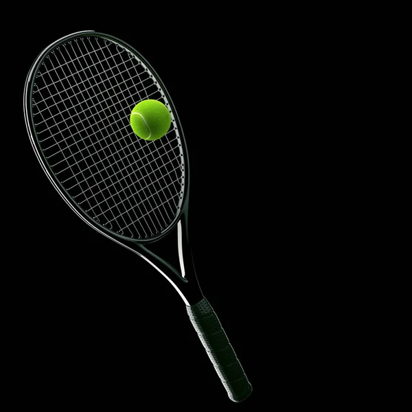 Siyah arkaplanlı tenis raketi. 3d hazırlayıcı