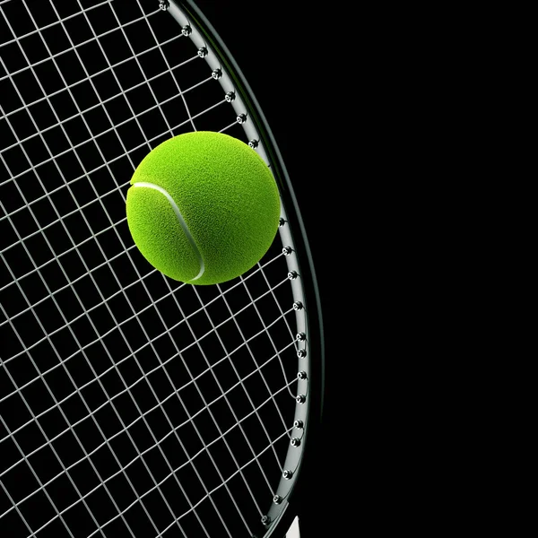 Siyah arkaplanlı tenis raketi. 3d hazırlayıcı