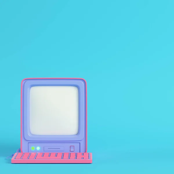 Pinkfarbener Retro Computer Auf Hellblauem Hintergrund Pastellfarben Minimalismus Konzept Darstellung — Stockfoto