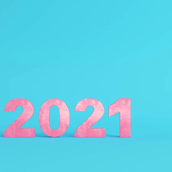Pink 2021 Digit Dengan Latar Belakang Biru Cerah Dalam Warna — Stok Foto