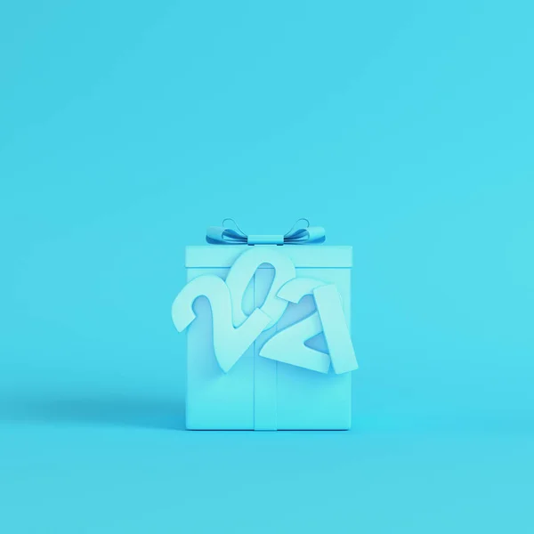 Present Box 2021 Figures Bright Blue Background Pastel Colors Minimalism — Stock Photo, Image