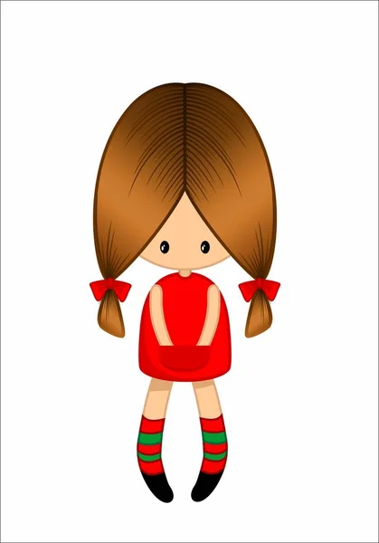 Triste Bambola Cartone Animato Abito Rosso — Foto Stock