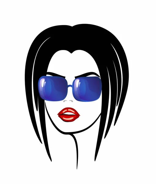 Head Young Woman Stylish Haircut Blue Sunglasses — Stock Photo, Image