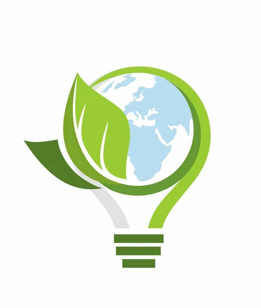 Ikona Žárovky Abstraktní Svět Podsítí Zelenými Listy — Stockový vektor