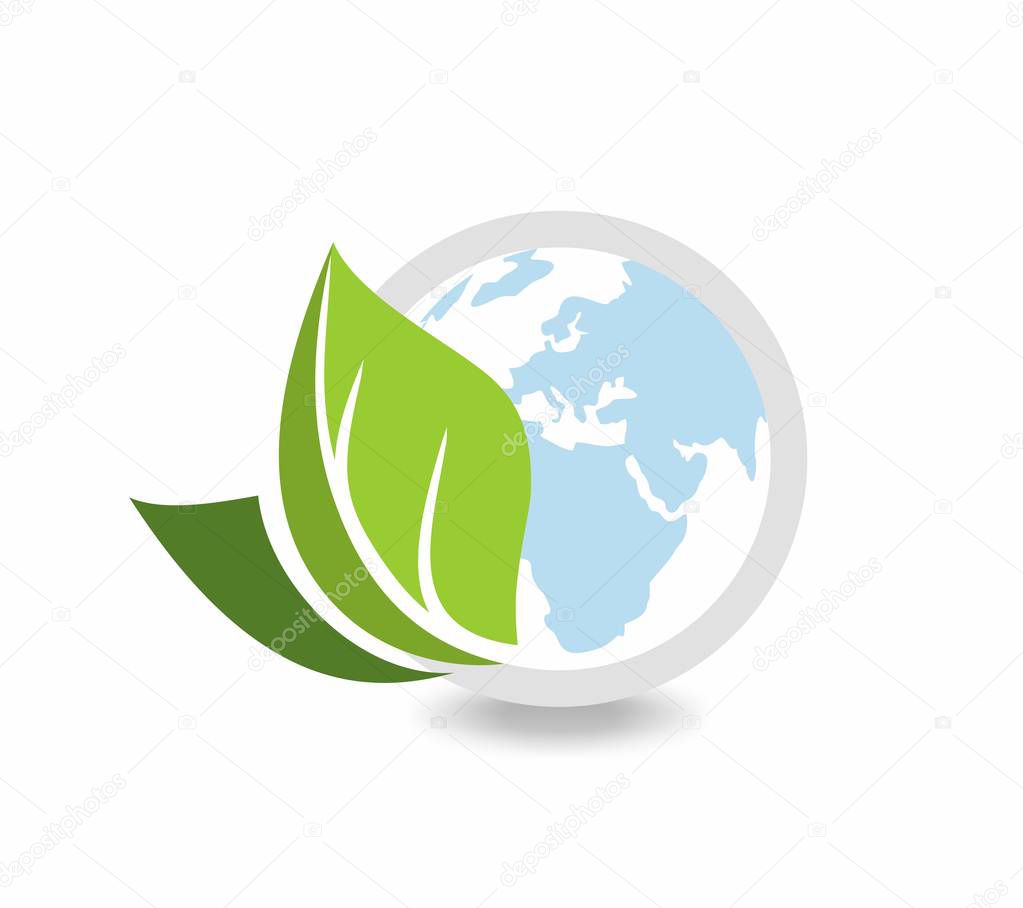 abstract world icon with green leaves