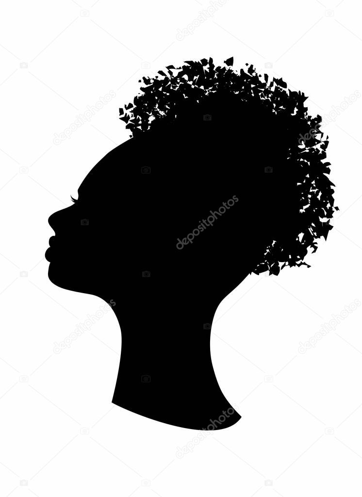 Head profile of young black modern woman