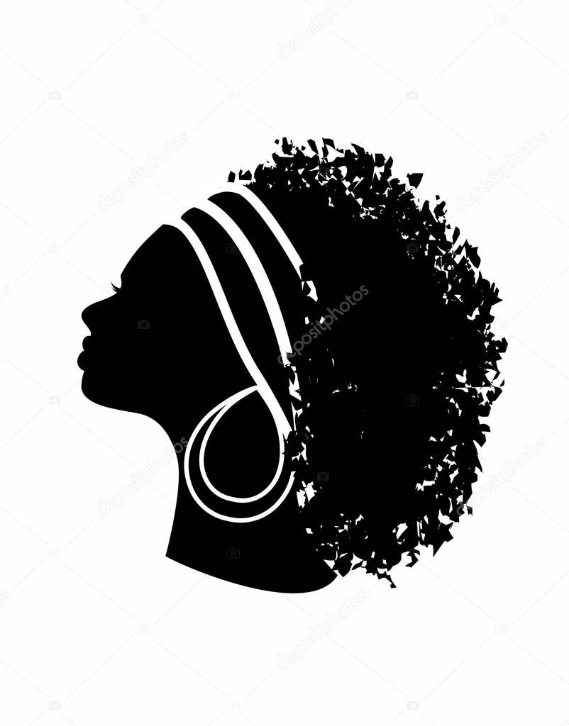 Head profile of young black modern woman