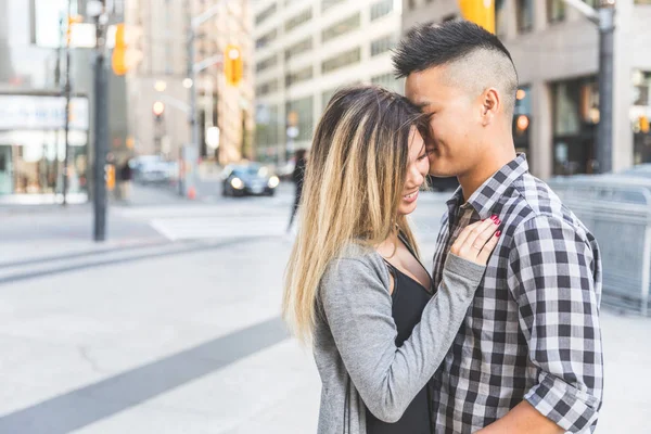 Asian Couple Love Togheter City Chinese Man Woman Hanging Out — Stock Photo, Image