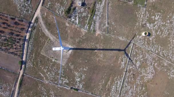 Wind Turbine Schaduw Luchtfoto Uitzicht Vanaf Top Opwekking Van Het — Stockvideo