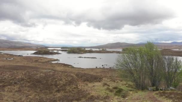 Abenteurer mit Rucksack erkundet Hochland in Schottland — Stockvideo