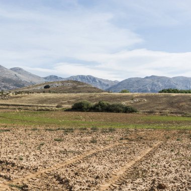 Cantabria Dağları İspanya Vadisi. Sabah, tepeler, mera ve güneş ışığı İspanyol manzara