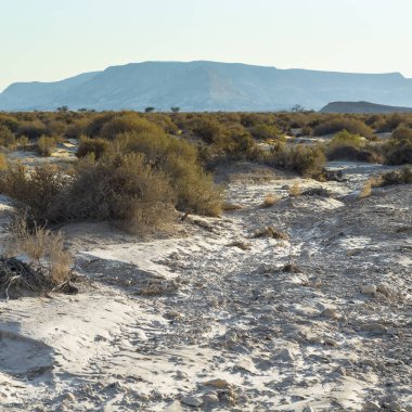 İsrail 'deki Negev Çölü' nün kayalık tepelerinde yalnızlık ve boşluk. Ortadoğu 'nun nefes kesici manzarası ve doğası.