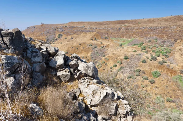 位于以色列戈兰高地的Gamla自然保护区 对考古遗址的看法 — 图库照片
