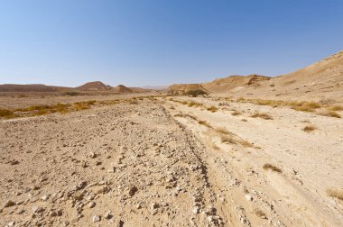 İsrail 'deki Negev Çölü' nün kayalık tepelerinin melankolik ve boşluğu. Ortadoğu 'nun nefes kesici manzarası ve doğası.