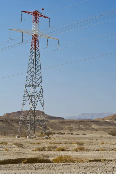 Desolate Infinity Rocky Hills Negev Desert Israel Electrical Power Lines — Stock Photo, Image