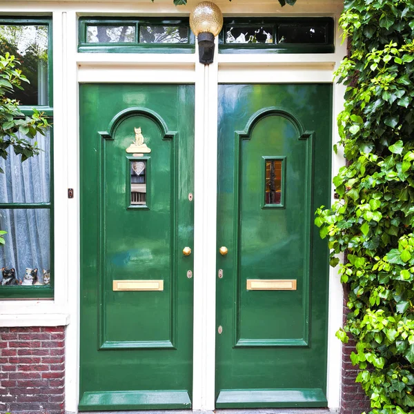 Painted Door Traditional House Amsterdam Brick Facade Old City House — Stock Photo, Image