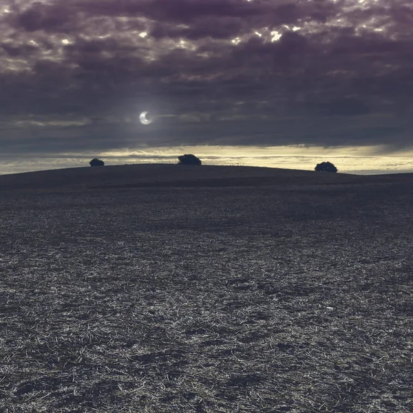 Fields Spain Harvesting Light Moon Breathtaking Landscape Nature Iberian Peninsula — Stock Photo, Image