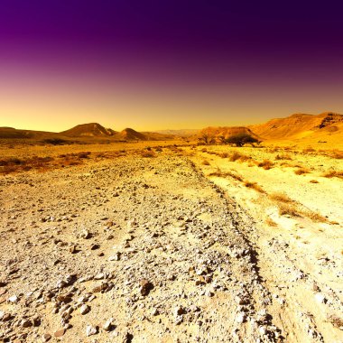 İsrail 'deki Negev Çölü' nün renkli kayalık tepeleri. Gün batımında Ortadoğu 'nun nefes kesici manzarası ve doğası