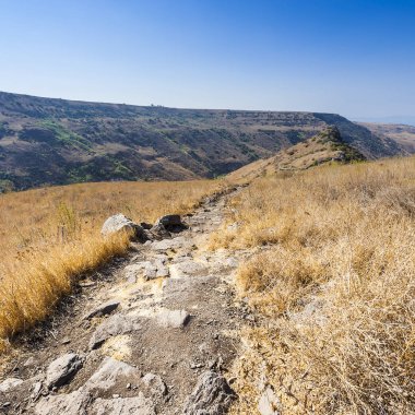 Gamla doğa rezerv İsrail Golan Tepeleri bulunan. Arkeolojik ve Celile Denizi görünümü