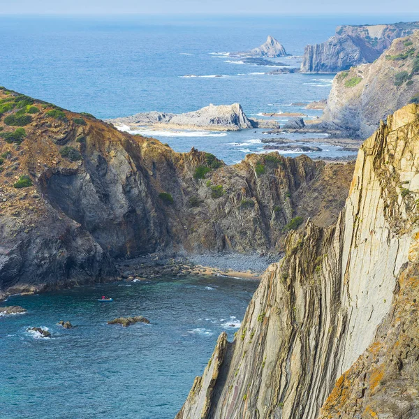 Portugisiska Atlanten Stranden Morgonen Dimma Vid Soluppgången Häpnadsväckande Landskap Och — Stockfoto