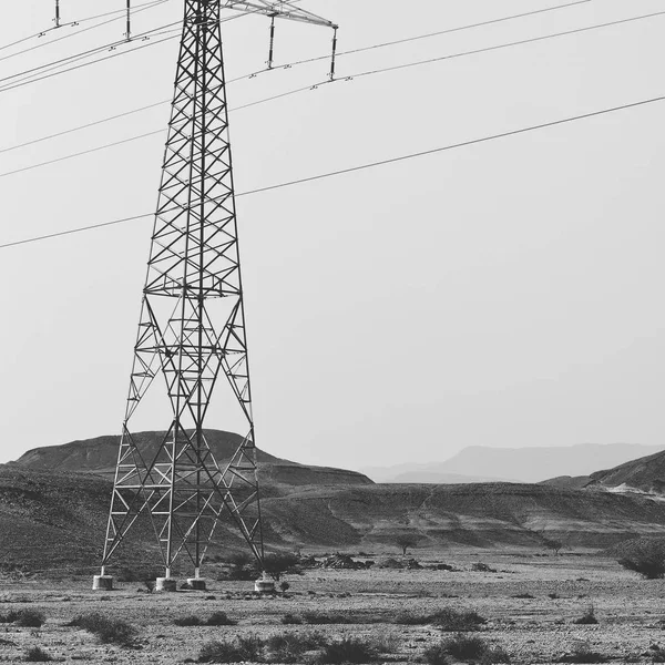 Desolate Infinity Rocky Hills Negev Desert Israel Electrical Power Lines — Stock Photo, Image