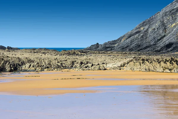 Praia Portuguesa Oceano Atlântico Névoa Manhã Nascer Sol Paisagem Tirar — Fotografia de Stock