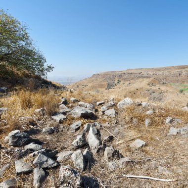 İsrail 'in Golan Tepeleri' nde yer alan Gamla doğa rezervi. Arkeolojik alanlara bakış