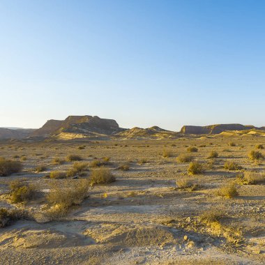 İsrail 'deki Negev Çölü' nün Rocky tepelerinin sonsuz ıssızlığı. Ortadoğu 'nun nefes kesici manzarası ve doğası.