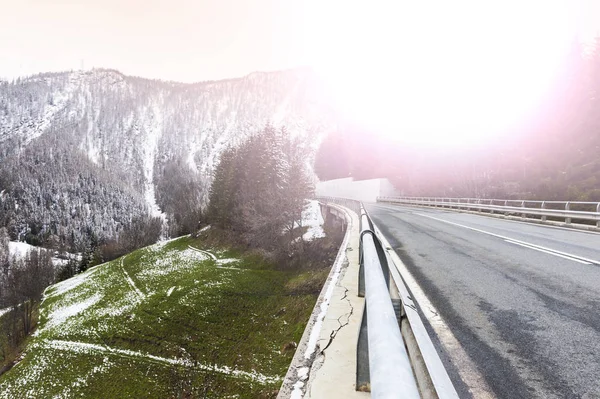 Highway Piedmont Background Snow Capped Italian Alps View Mountain Valley — Stock Photo, Image