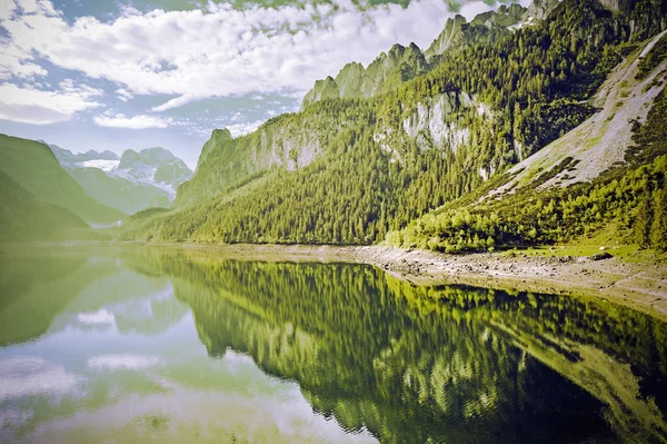 Rakouská Krajina Lesy Loukami Poli Pastvinami Okolí Jezera Gosausee Pozadí — Stock fotografie