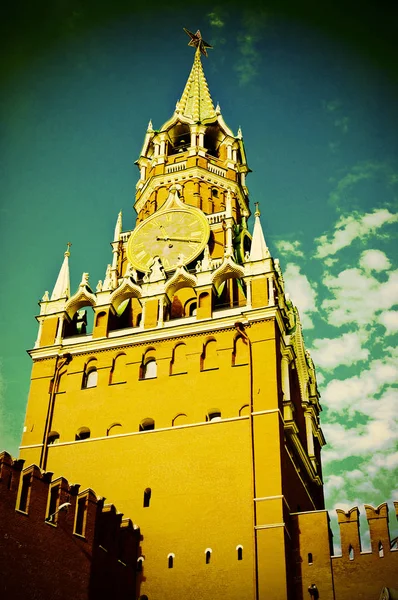 View Spassky Tower Chime Red Square Retro Style — Stock Photo, Image