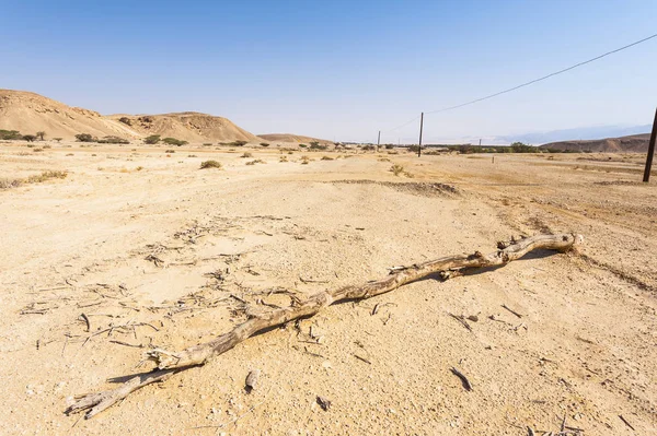 Elektriska Kraftledningar Pyloner Landskapet Mellanöstern Klippiga Kullar Negevöknen Israel Häpnadsväckande — Stockfoto