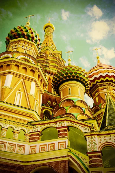 View Basil Cathedral Red Square Moscow Retro Style — Stock Photo, Image