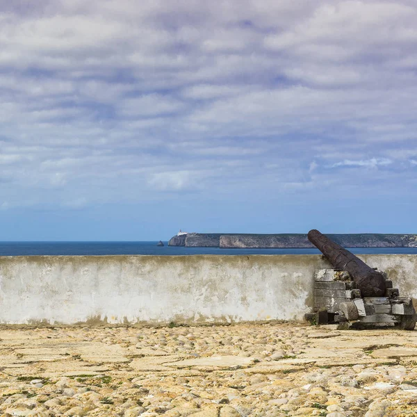 Oude Roestige Kanon Bewaken Van Het Portugese Fort Sagres Het — Stockfoto