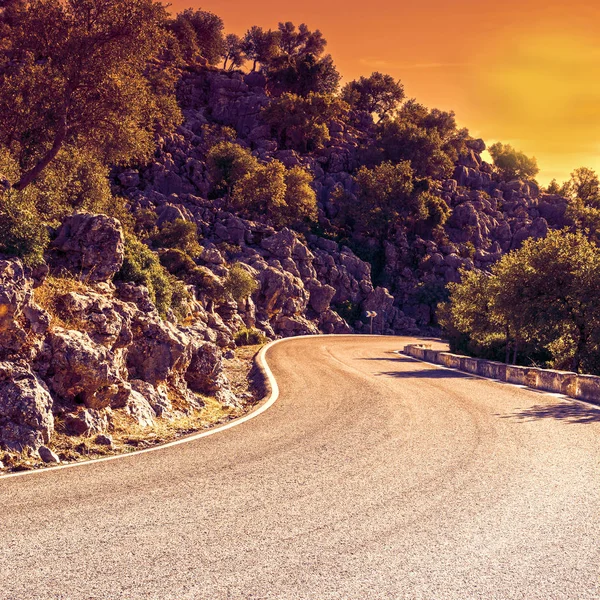 Vägen Slingrar Sig Längs Asfaltvägen Kantabriska Bergen Spanien Vid Soluppgången — Stockfoto