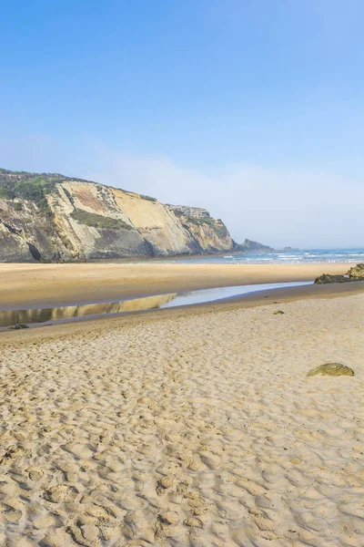 Praia Portuguesa Oceano Atlântico Névoa Manhã Nascer Sol Paisagem Tirar — Fotografia de Stock