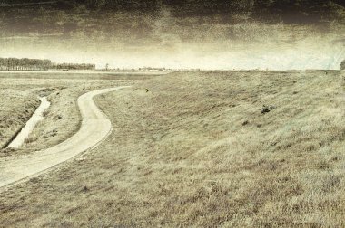 Tarım arazi üzerinden Hollanda'da bkz: geri. Asfalt yol boyunca koruyucu baraj ve Hollanda'da kanal