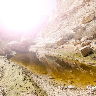 Negev Çölü İsrail kayalık hills adlı gündoğumu. Nefes kesici manzara çöl kaya oluşumları Güney İsrail Çölü'nde.